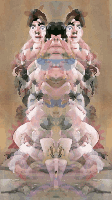 a painting of a woman with many faces on her back
