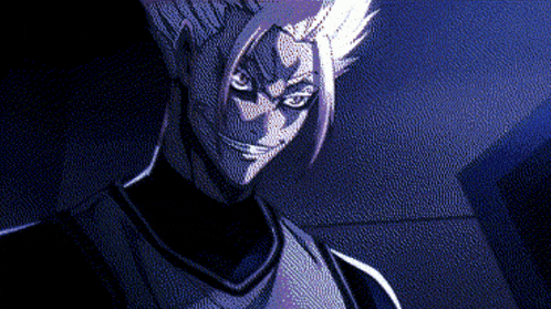 a pixelated image of a man with white hair making a face