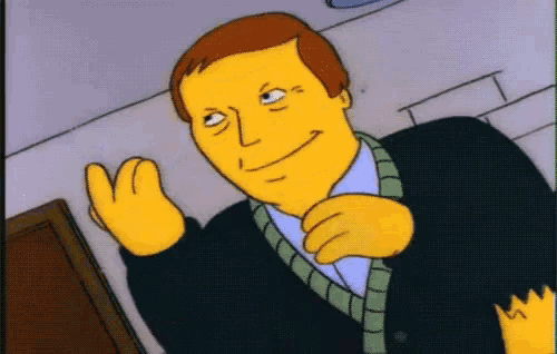a cartoon character with a yellow face is wearing a black jacket and green sweater