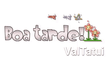 a sign that says boa tarde with butterflies and flowers on it