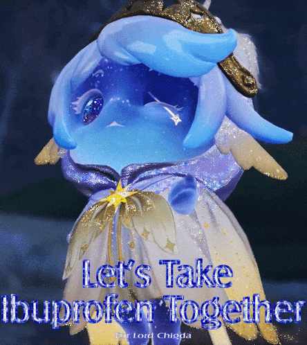 a picture of a cartoon character with the words let 's take ibuprofen together