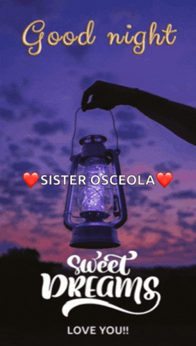 a person holding a lantern with the words good night sweet dreams love you