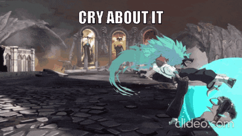 a video game scene with the words cry about it above it