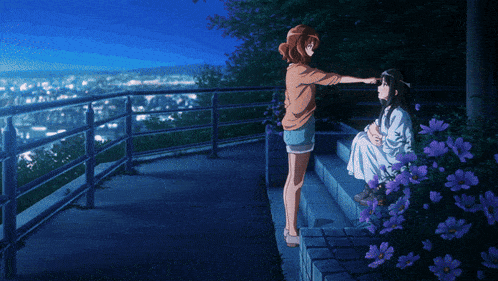 a couple of girls standing next to each other on a balcony