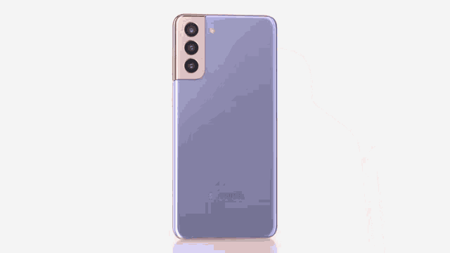the back of a purple samsung phone with three cameras