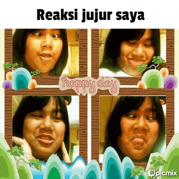 a girl is making a funny face in a collage of four pictures .