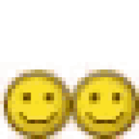 two yellow smiley faces are standing next to each other with a heart in the background .