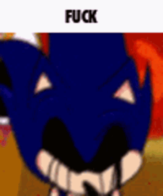 a close up of a cartoon character 's face with the words `` fuck '' on it .