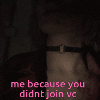 a woman with a choker around her neck has the words me because you didn t join vc below her