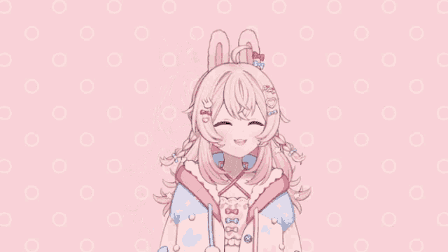 a girl with pink hair is wearing a pink jacket