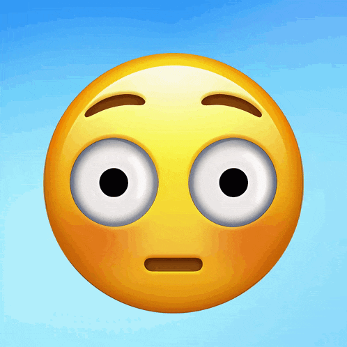 a yellow smiley face with big eyes and a surprised look on his face