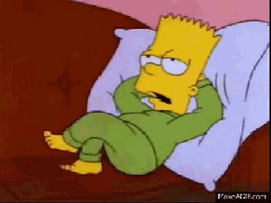 a cartoon of bart simpson laying on a bed with a pillow