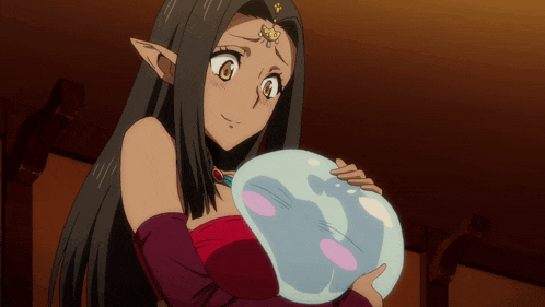 a woman with long hair and ears is holding a ball