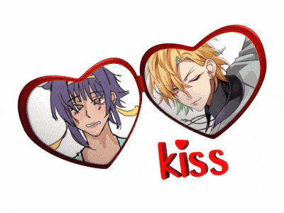 a couple of heart shaped frames with the word kiss on it
