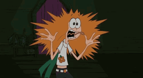a cartoon character with a flower on her shirt is shocked