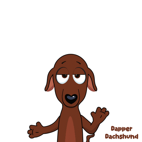 a cartoon of a dachshund with the name dapper dachshund on the bottom