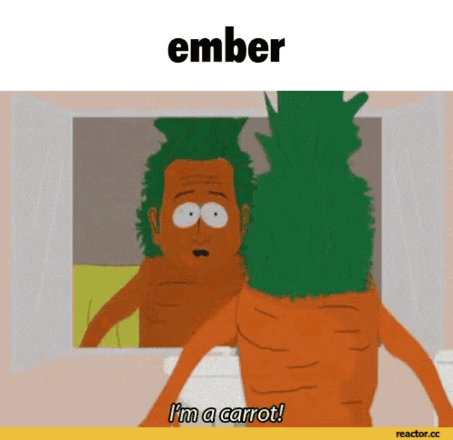 a cartoon character with a carrot on his head says i 'm a carrot
