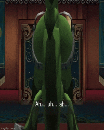 a green sonic the hedgehog wearing goggles says " ah uh ah "