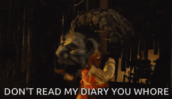 two monsters with the words do n't read my diary you whore written below them