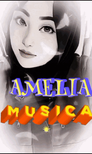 a black and white photo of a woman with the name amelia music