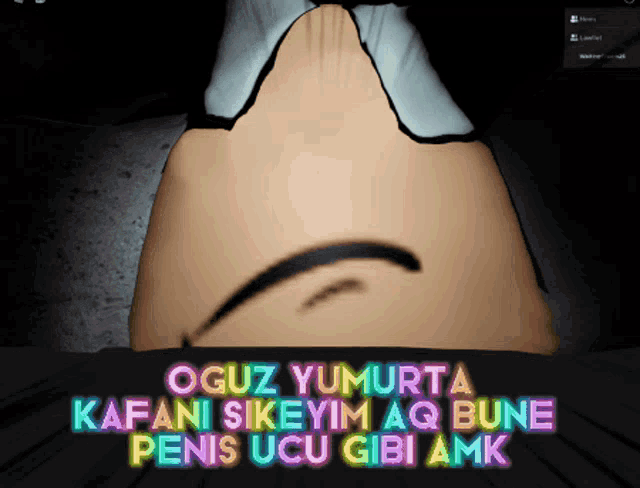 a picture of a man 's face with the words oguz yumurta kafani sikeyim aqbune penis ucu gibi amk below it