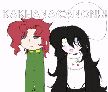 a drawing of a person with red hair and the words kakhana canon