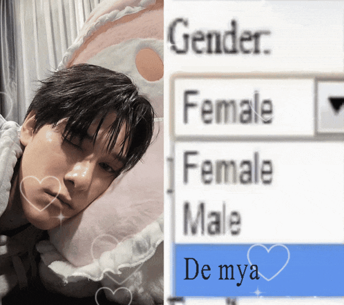 a picture of a boy next to a screen that says gender