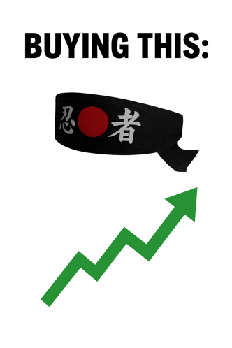 a poster that says buying this with a ninja headband