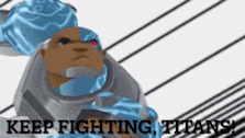 a cartoon character with the words " keep fighting titans " on the bottom