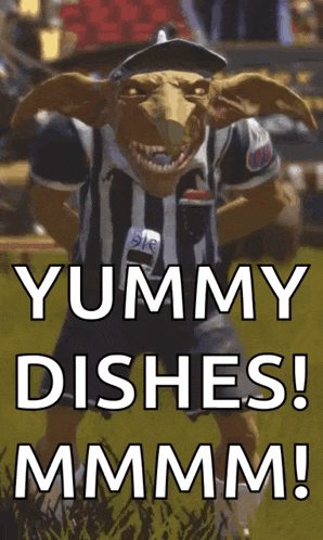 a picture of a gremlin that says yummy dishes