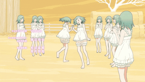 a drawing of a group of girls dancing with the name jofan on the bottom right