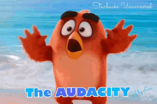 a cartoon angry bird with the words " the audacity " on it