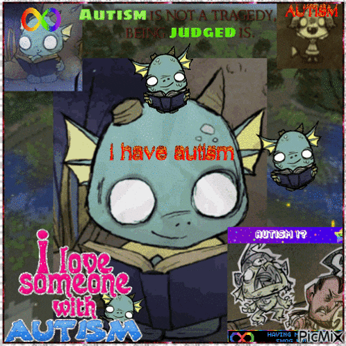 a cartoon of a monster with the words i love someone with autism