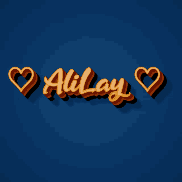 a 3d rendering of the name alilay with two hearts around it