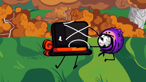 a cartoon drawing of a black object with an x on it 's face