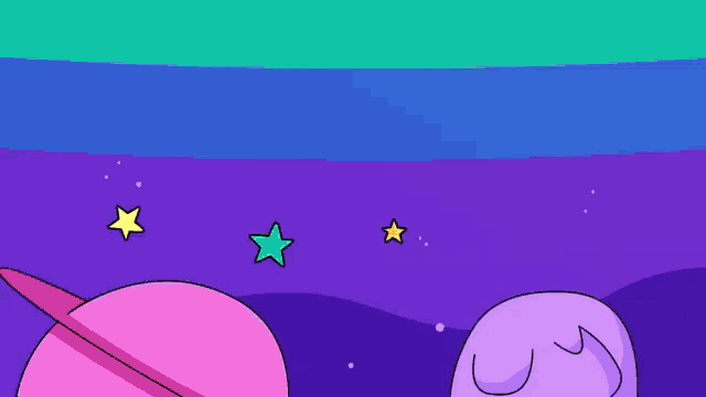 a pink planet and a purple planet are floating in space