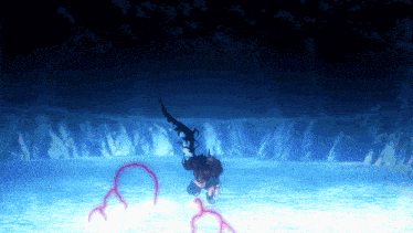 a person with a sword is standing in a dark cave