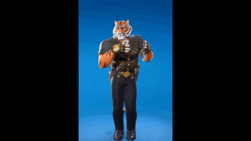 a man with a tiger 's head is dancing in a video game