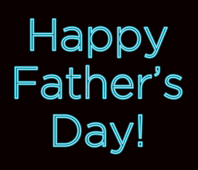 a neon sign that says happy father 's day in blue