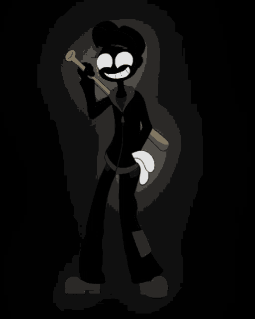 a cartoon character is holding a bat and smiling