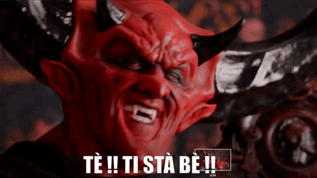 a picture of a devil with the words te !! ti sta be !!