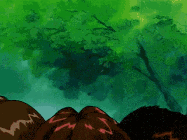 a cartoon drawing of a forest with trees and a few plants
