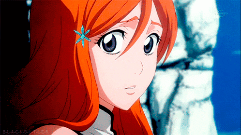 a close up of a girl 's face with the word bleach on the bottom