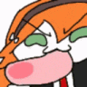 a close up of a cartoon character 's face with his tongue out .