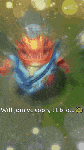 a picture of a frog with the words will join vc soon lil bro