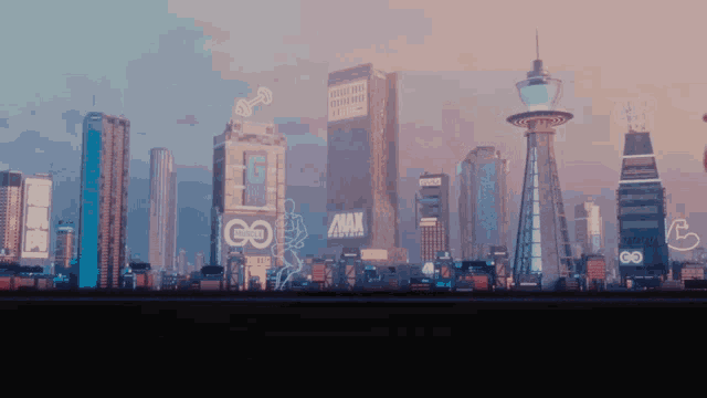 a city skyline with a sign that says amx
