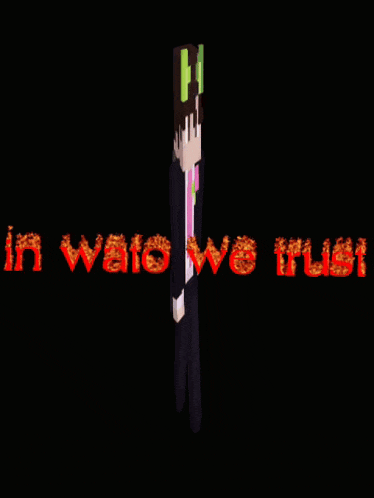 a minecraft character with the words " in valo we trust " on the bottom