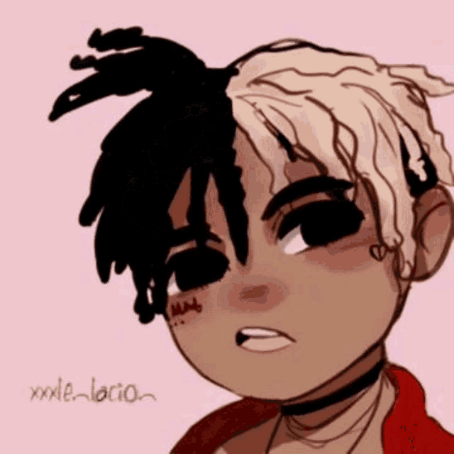 a drawing of a person with dreadlocks on a pink background .
