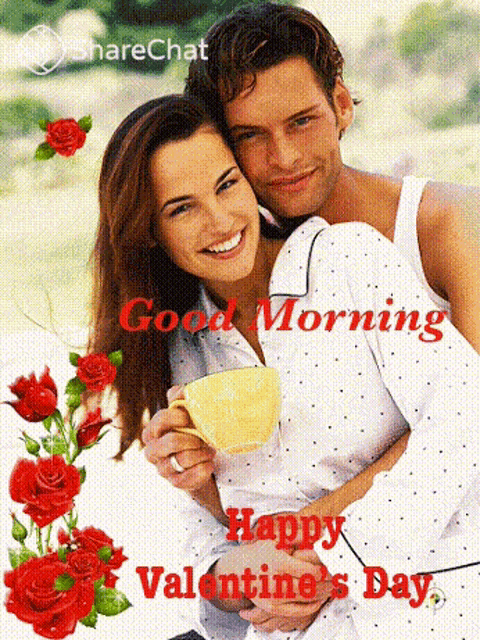 a man and a woman hugging with the words good morning happy valentine 's day