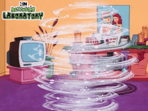 a cartoon of a tornado with cn dexter 's laboratory written on the bottom